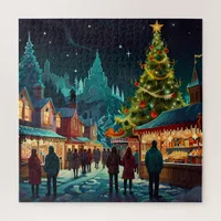 Enchanting Christmas Market Town Winter Wonderland Jigsaw Puzzle