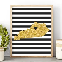 Gold Glitter Kentucky Black and White Stripes Poster