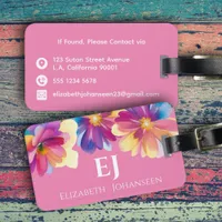 Elegant Cute Colorful Watercolor Floral Monogram Luggage Tag