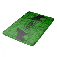 Modern Green Camo Black Wolf Silhouette Monogram | Bath Mat