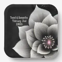 Timeless Elegance: Black & Silver Blossom Wedding  Paper Plates