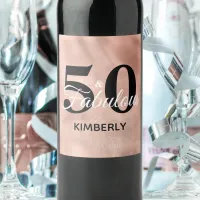 Rose Gold 50 and Fabulous Birthday Personalized Wine Label