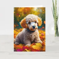 Apricot Poodle Puppy in Fall Leaves Blank Card