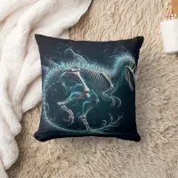 Ethereal Dinosaur Skeleton in Motion at Night Throw Pillow