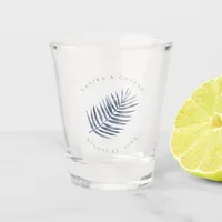 Lush Palm Leaf Wedding Blue ID956 Shot Glass