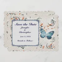 Blue Butterfly & Leaf Swirls Save The Date