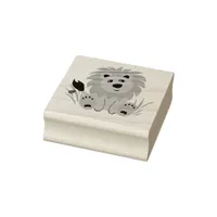 Cute lion in the grass with ladybug rubber stamp