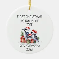 First Christmas Family of Tree Woodpeckers Birds Ceramic Ornament