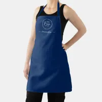 White Logo with Employee Name Navy Blue Apron