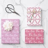 Girly Pink Candy Cane Fa La La Calligraphy Xmas Wrapping Paper Sheets