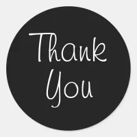 Whimsical Handwritten Black and White Thank You Classic Round Sticker