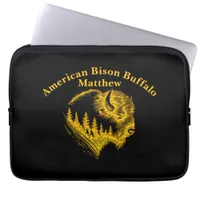 Gold Bison Portrait With Forest Silhouette Design Laptop Sleeve