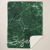 Green Marble Simple Monogram Name | Sherpa Blanket