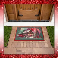 Monogram Festive Vintage Christmas on green | Doormat