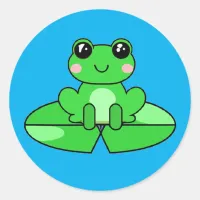 Cute Cartoon Frog on a Lily Pad Classic Round Sticker