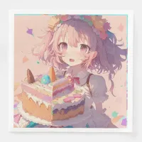  Anime Girl Piece of Cake Whimsical Birthday Paper Dinner Napkins