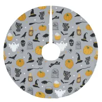 Kids Cute Witch Pumpkins Ghosts and Cats Gray Brushed Polyester Tree Skirt