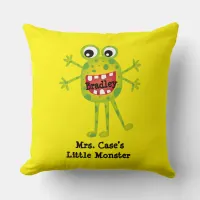 Cute Green Cartoon Monster Funny Fun for Kids Throw Pillow