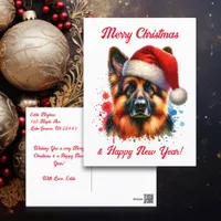 German Shepherd Dog in Santa Hat Christmas   Postcard