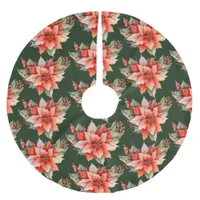 Elegant Red Poinsettia Christmas Brushed Polyester Tree Skirt