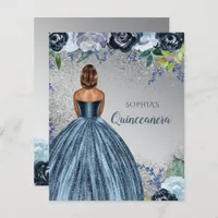 Budget Blue Glitter Dress Quincea&#241;era Invitation