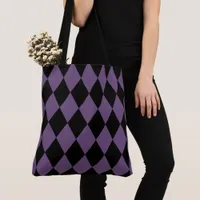 Purple and Black Harlequin Pattern Tote Bag