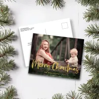 Gold Foil Script Merry Christmas Holiday Photo