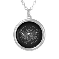 Goth Deaths Head Hawk Moth Black Silver Plated Necklace