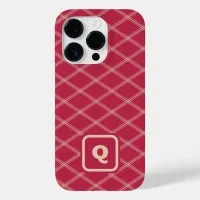 Magenta and Tan Monogrammed Art Deco Diamonds Case-Mate iPhone Case