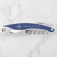 Nautical Compass Rose Boat Name Navy Blue Waiter's Corkscrew