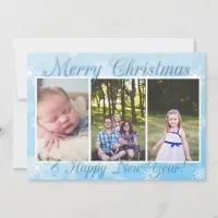 Blue Snowflakes Personalize Photo Christmas Holiday Card