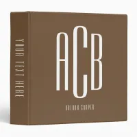 Simple Three Letter Brown and White Monogram 3 Ring Binder