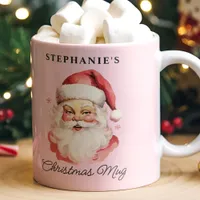 Pink Vintage Retro Santa Claus Christmas Coffee Mug