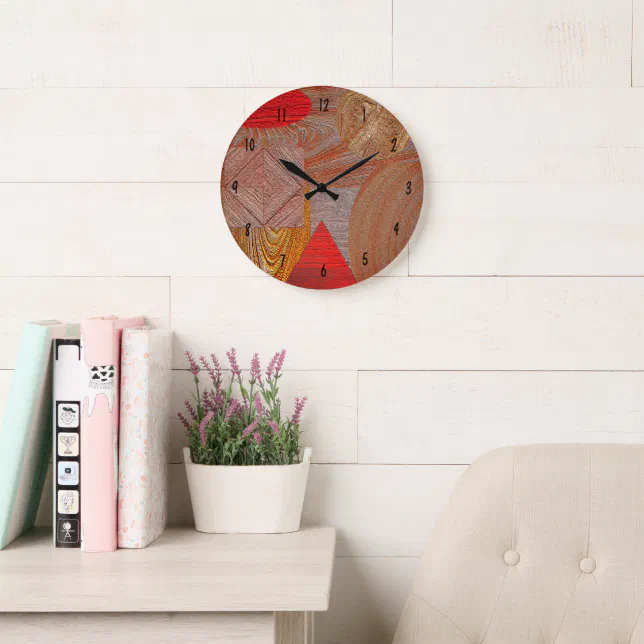 Large Wooden Round Clock - geometric shapes t