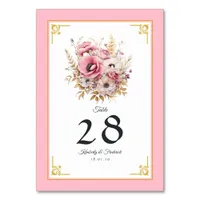 Pink and Gold Floral Wedding Table Number