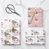 Happy Halloween | Pink Pumpkins and Sunflowers Wrapping Paper Sheets