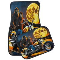 Bigfoot Rides a Bike at Night Car Floor Mat