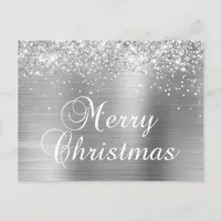 Merry Christmas Silver Glittery Faux Foil Holiday Postcard