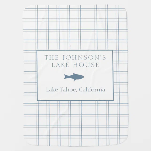 Classic Customizable Plaid Lake House Blue Fish Baby Blanket