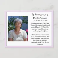 Remembrance Card for Funeral Or Memorial Keepsake