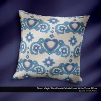 Moon Magic Stars Hearts Celestial Love White Throw Pillow