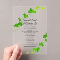 Green English Ivy Vine Wedding Acrylic Invitations