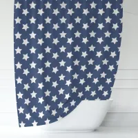 Navy Blue and White Stars Shower Curtain