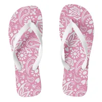 Pretty Pink and White Paisley Patterned Flip Flops