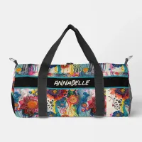 Vibrant Doodle Flowers Print  Duffle Bag