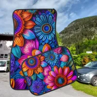 Floral pattern in boho style car floor mat