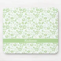 Girly Pale Lime Green Tropical Flowers Mouse Pad