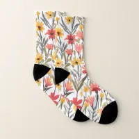 Pretty Floral Patterned Modern Watercolor Flowers Socks