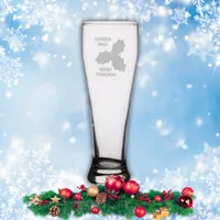 Monogram Merry Christmas with Family Name etched Pilsner Glass