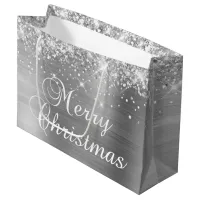 Glittery Silver Foil Fancy Merry Christmas Large Gift Bag